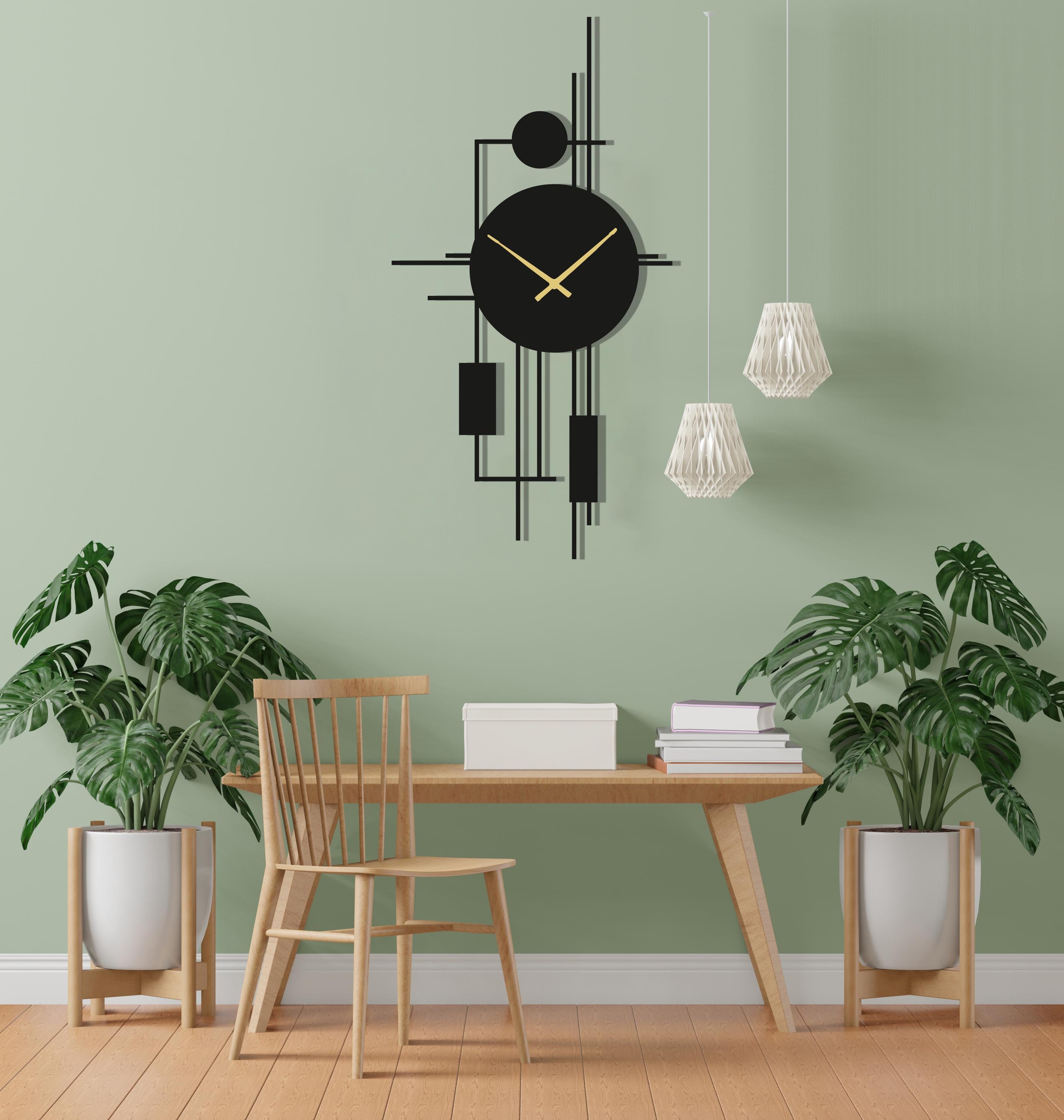 Large Abstract Metal Wall Clock - 56 Inch Black & White 3D Geometric Art Decor For Living Room, Bedroom, Dining Room