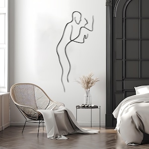 Decoración de pared de metal con arte lineal de pareja romántica, arte lineal minimalista de pareja sexy, escultura de pared moderna para dormitorio, decoración de pared de pareja haciendo el amor