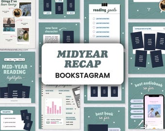 Bookstagram Template Mid-year Reading Recap Canva Template Monthly Wrap-up Carousel Review Bookish Highlights Social Media Content Author