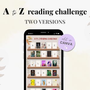 Modello di sfida di lettura dalla A alla Z Sfida di lettura dell'alfabeto ABC Registro di lettura di Bookstagram Storia di IG Bookshelf Tracker Canva Booktok Bookstagram