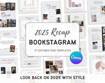 Bookstagram Templates 2025 Yearly Reading Recap Book Review Wrap up Book Lover Instagram Canva Carousel Bookstagram Author Book Social Media