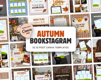 Paquete de plantillas de Bookstagram de otoño Reseña de libros de otoño Contenido acogedor Autor Diseños virales para redes sociales Resumen de lectura Instagram