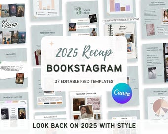Bookstagram Template 2025 Yearly Reading Recap Book Review Wrap up Book Lover Instagram Canva Carousel Year End Bookstagram Social Media IG