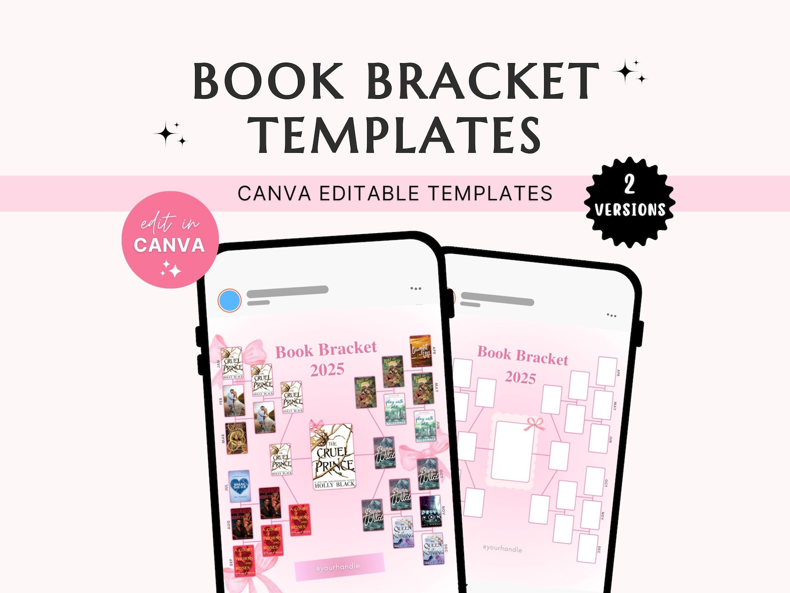 Book Bracket Template Pink Bookstagram Monthly Reading Tracker Coquette ...