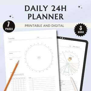 Dagplanner 24-uurs cirkelvormig cirkeldiagram, 7-daags journaal uurplan afdrukbaar, ADHD AM PM routine-organisator, tijdblokkering takenlijst invoegen