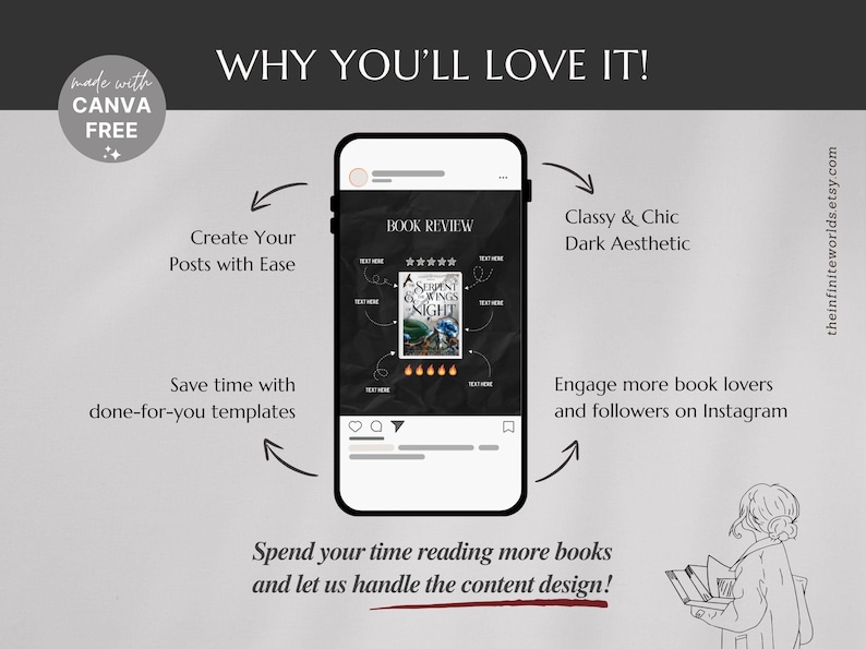Dark Romance Bookstagram Template Bookish Instagram Canva Book Review Bookstagram Post Romance Dark Book Reading Author Writer IG Marketing image 3