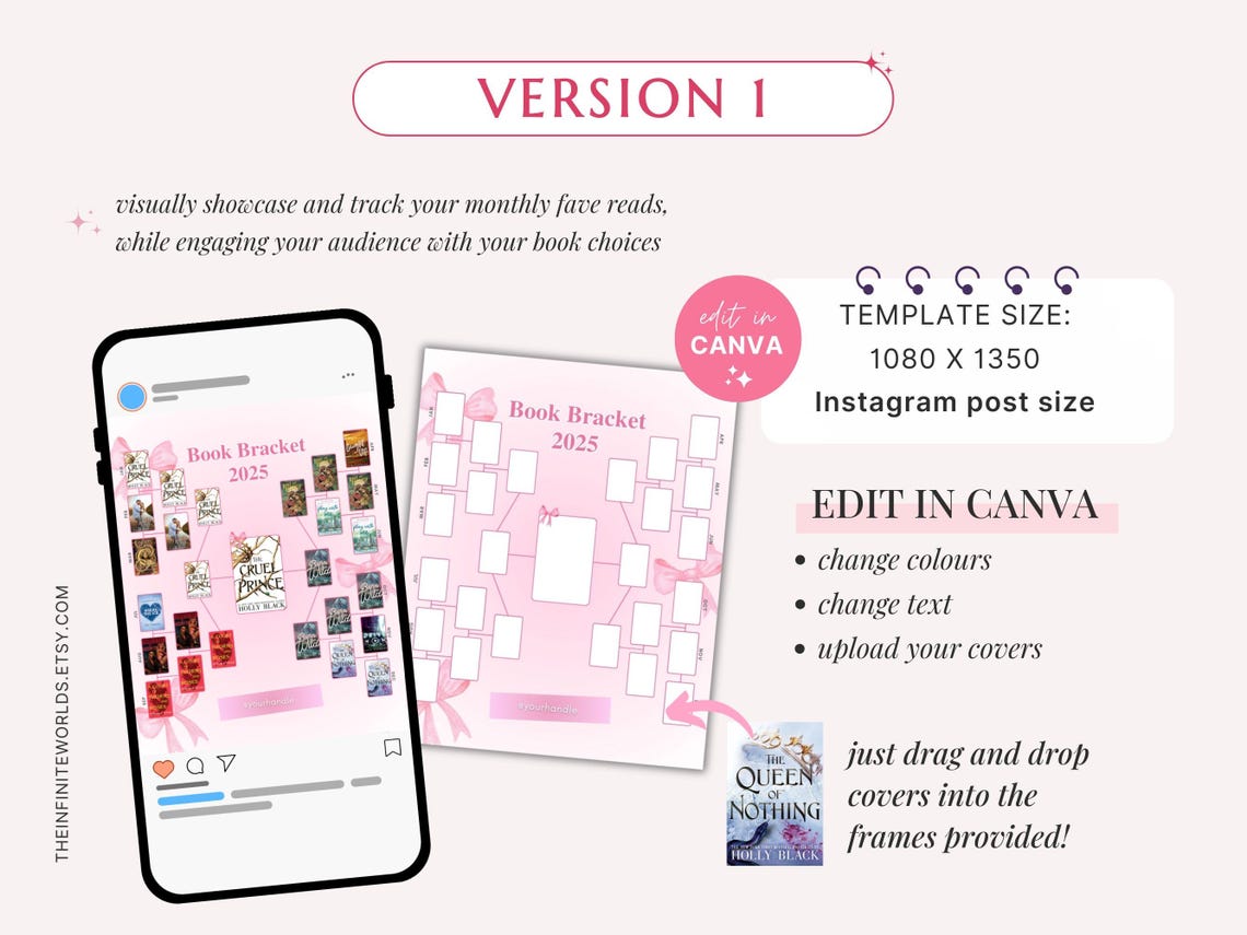 Book Bracket Template Pink Bookstagram Monthly Reading Tracker Coquette
