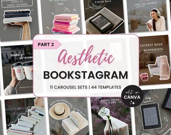 Instagram Bookstagram 書評カルーセルテンプレート ブックライクな美的コジーな投稿 Bookstagram カルーセルステッカー 本のまとめ TBR Canva IGフィード