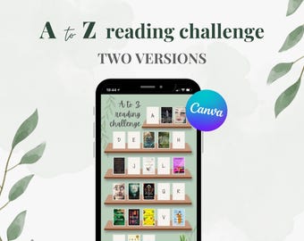 Plantilla de reto de lectura de la A a la Z Bookstagram Reto ABC Registro de lectura Sage Historia editable de IG Rastreador de estantería de libros Canva Bookstagram Booktok