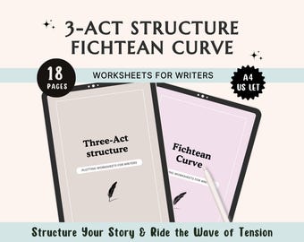 Three Act Structure Story Outline Fichtean Curve Novel Planner Worksheet 3-Act Book Plot Development Creative Writing Beat Sheet NaNoWriMo