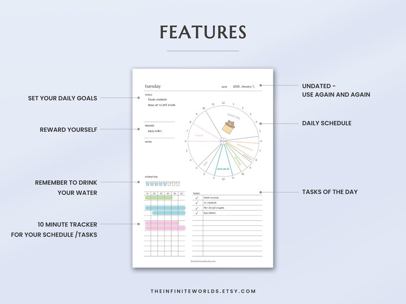 Daily Planner 24 Hour Circular Pie Chart, 7 Day Journal Hourly Plan ...