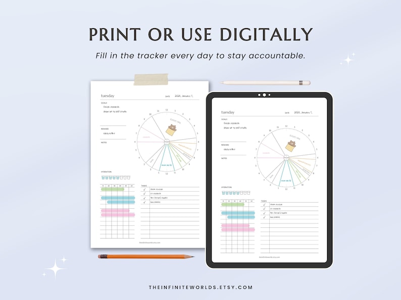 Daily Planner 24 Hour Circular Pie Chart, 7 Day Journal Hourly Plan ...