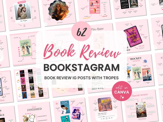 Bookstagram Trope Pink Book Review Template Instagram Bookstagram Book Trope Canva Bookish Template Author Social Marketing Promo IG Post