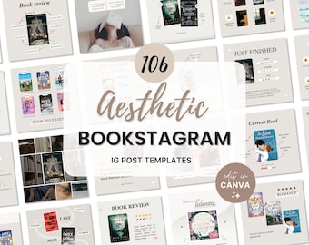 Bookstagram Template Instagram Bookish Beige Bookstagram Canva Book Lover Social Media Post Book Reading Review Author Writer IG Marketing