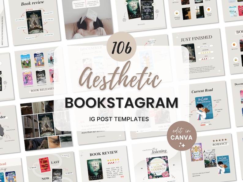 Plantilla de Bookstagram para Instagram Bookish Beige Bookstagram Canva Publicación en redes sociales para amantes de los libros Lectura de libros Reseña Autor Escritor Marketing de IG imagen 1