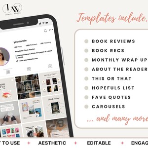 Plantilla de Bookstagram para Instagram Bookish Beige Bookstagram Canva Publicación en redes sociales para amantes de los libros Lectura de libros Reseña Autor Escritor Marketing de IG imagen 6