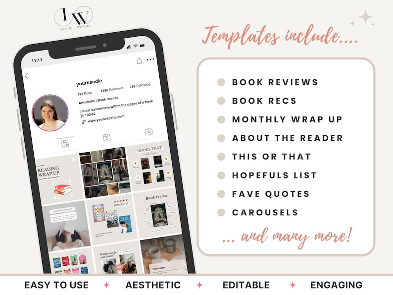 Plantilla de Bookstagram para Instagram Bookish Beige Bookstagram Canva Publicación en redes sociales para amantes de los libros Lectura de libros Reseña Autor Escritor Marketing de IG imagen 6