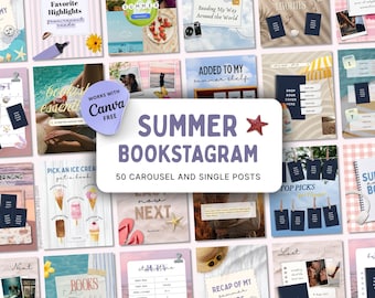 Paquete de plantillas de Bookstagram de verano, reseñas de libros para la playa, contenido para autores, diseños virales para redes sociales para lectores de romance, resumen de Instagram