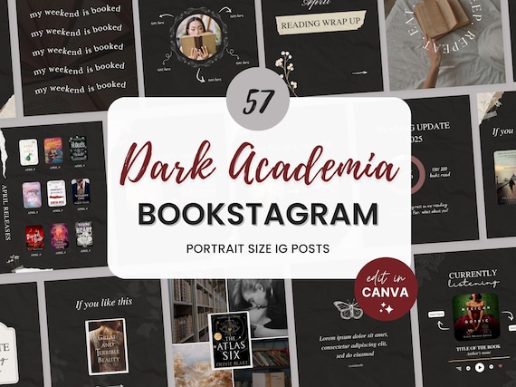 Bookstagram Dark Academia Bookish Instagram Template Book Review Bookstagram Post Canva Romance Dark Book Reading Author Writer IG Marketing