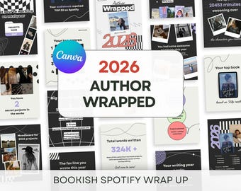 Author Spotify Wrapped Bookstagram Templates 2026 Yearly Recap Wrap up Instagram Canva Carousel Bookstagram Trendy Author Book Social Media