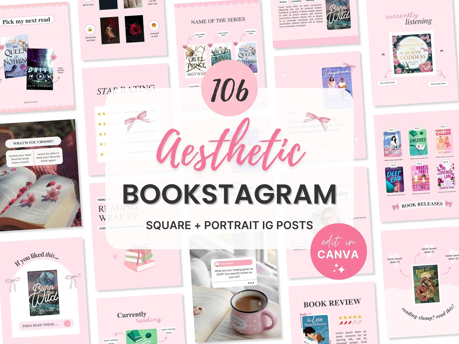 Pink Bookstagram Template Instagram Bookish Bookstagram Canva Book ...