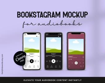 Paquete de plantillas de maquetas de audiolibros de Bookstagram Audible Spotify Libby Plantillas de Canva Autor de libros Redes sociales