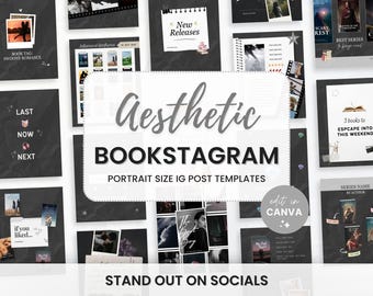 Dark Bookstagram Templates Canva Modern Romance Aesthetic Bookish Instagram Template Book Lover Social Media Carousel Bookstagram Author IG