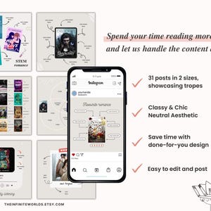 Bookstagram Book Trope Book Review Template Bookstagram Trope Beige Instagram Canva Book Bookish Template Author Marketing Promo IG Post image 3