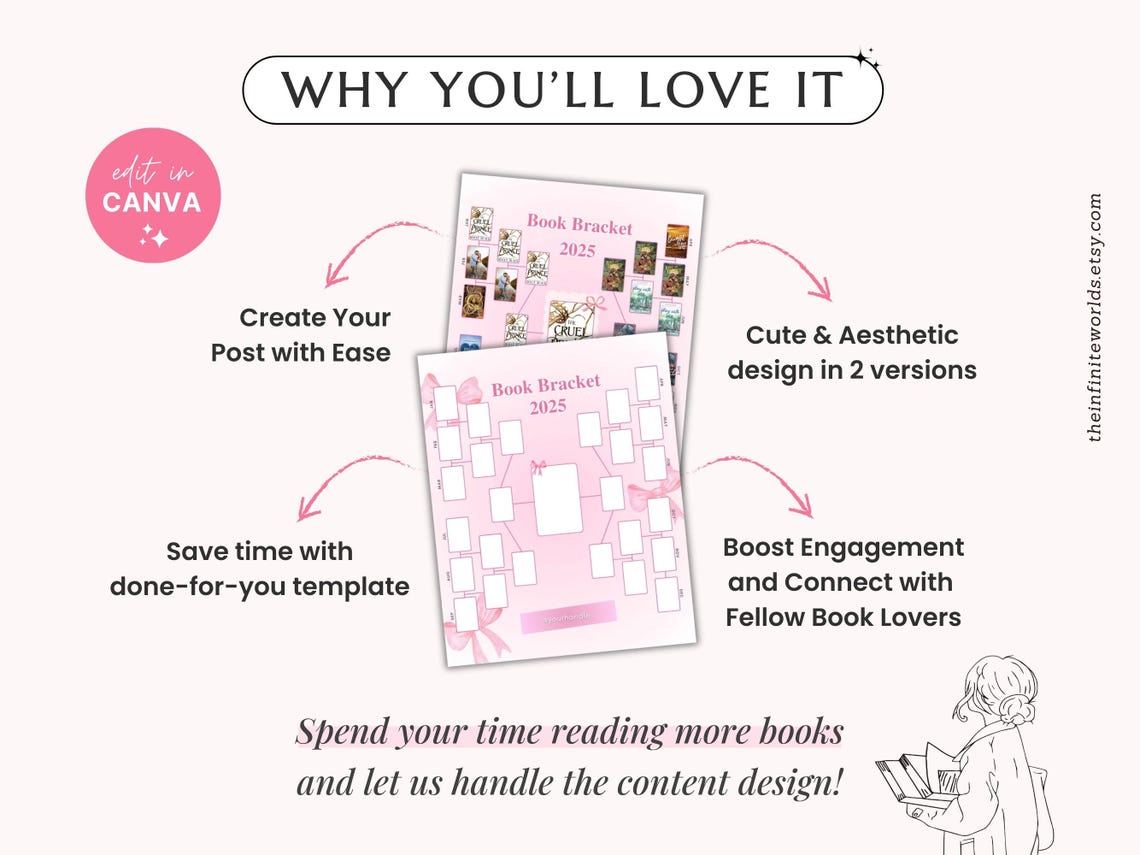 Book Bracket Template Pink Bookstagram Monthly Reading Tracker Coquette