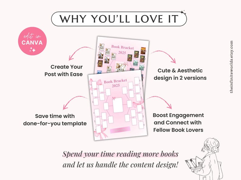 Book Bracket Template Pink Bookstagram Monthly Reading Tracker Coquette ...