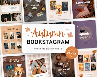 Plantillas de Canva para Bookstagram de otoño Publicaciones acogedoras de Instagram de otoño Estética para amantes de los libros Carrusel editable Plantilla de autor para redes sociales de Bookstagram