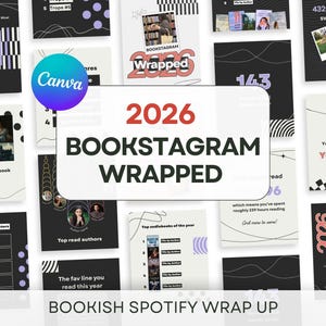 Bookstagram Spotify Wrapped Templates 2026 Yearly Recap Wrap up Instagram Canva Carousel Story Bookstagram Trendy Author Book Social Media