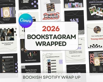 Bookstagram Spotify Wrapped Templates 2026 Resumen anual Wrapup Instagram Canva Carrusel Historia Bookstagram Autor de moda Libro Redes sociales