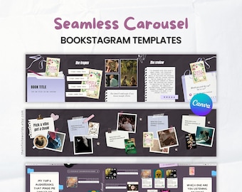 Plantilla de carrusel de Bookstagram sin fisuras, romance oscuro, estética académica, redes sociales, Instagram, Canva, editable, autor, reseña de libro, resumen de TBR