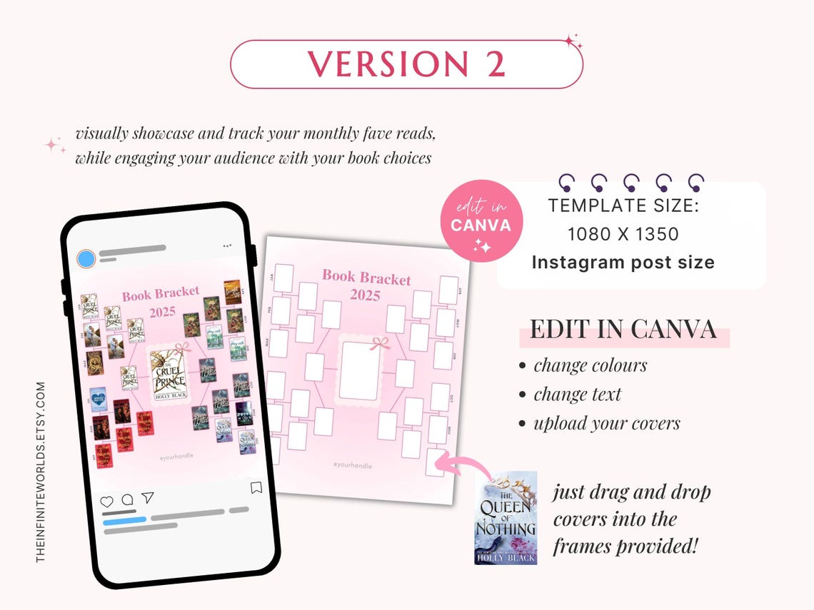 Book Bracket Template Pink Bookstagram Monthly Reading Tracker Coquette ...
