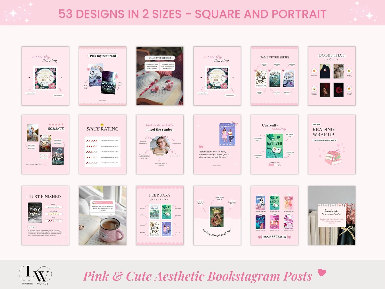 Pink Bookstagram Template Instagram Bookish Bookstagram Canva Book ...