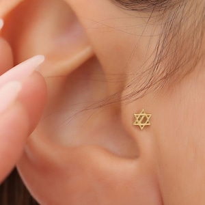 14K Gold Star of David Piercing, Judaica Helix Tragus Stud