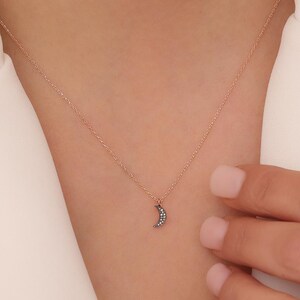 14K Solid Gold Diamond Crescent Moon Necklace, Dainty Pendant, Minimalist Celestial Jewelry, Boho Zodiac Necklace, Witchy Jewelry Gifts