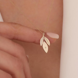 Personalized Diamond 14K Gold Olive Tree Branch Necklace, Custom Olive Leaf Necklace, Nature Necklace, Greek Necklace, Unique Wedding Gift,