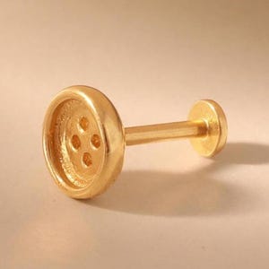 14k Solid Gold Button Stud Piercing, Flat Back Helix Cartilage Piercing