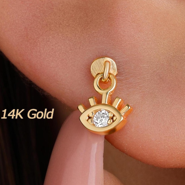 Orecchino a perno piatto con chiusura a occhio di Allah per piercing alla cartilagine in oro massiccio 14 carati.