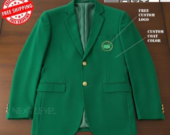 Master Green Blazer: Golf Champion Style Gold Button Jacket Sports Coat Embroidered Patch