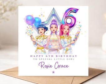 Personalised Kpop Birthday Card for Daughter, Granddaughter, Niece, Sister - demon hunters birthday Card - 5th, 6th, 7th, 8th 37(a)