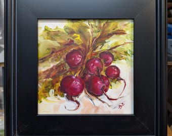 オリジナル静物油絵：大根と陶器のピッチャー - Etsy 日本