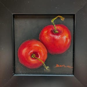 Small original oil painting of cherries