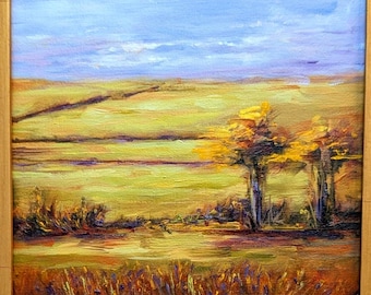 Pintura al óleo original de paisaje enmarcado