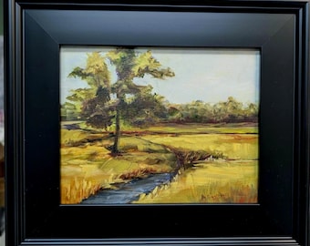Pintura al óleo original de paisaje enmarcado