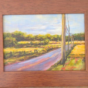 Small original landscape oil painting, framed