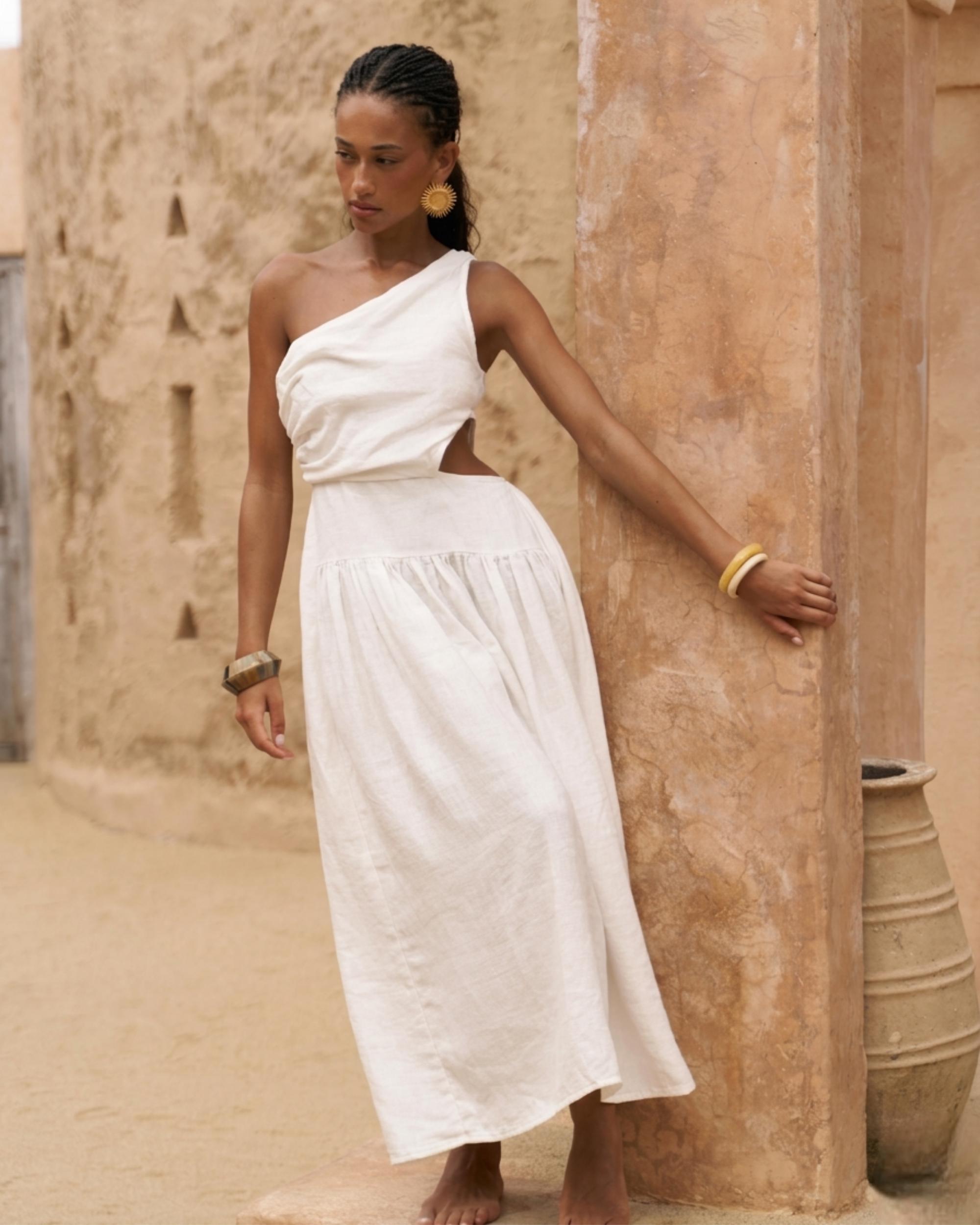 one shoulder summer dress Serene Maxi in Pink The pleated skirt flows effortlessly with every movement Casual one-shoulder summer dress –