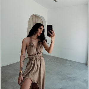 Asymmetric Organic Cotton Goddess Dress: High Slit Grecian Wedding Gown